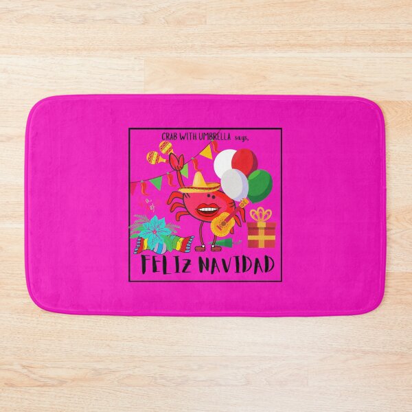 Item preview,  CUTE FUNNY CARTOON FUCHSIA  RED PINK CRAB WITH UMBRELLA “FELIZ NAVIDAD” (FUCHSIA Background) designed and sold by EllieMonroe.