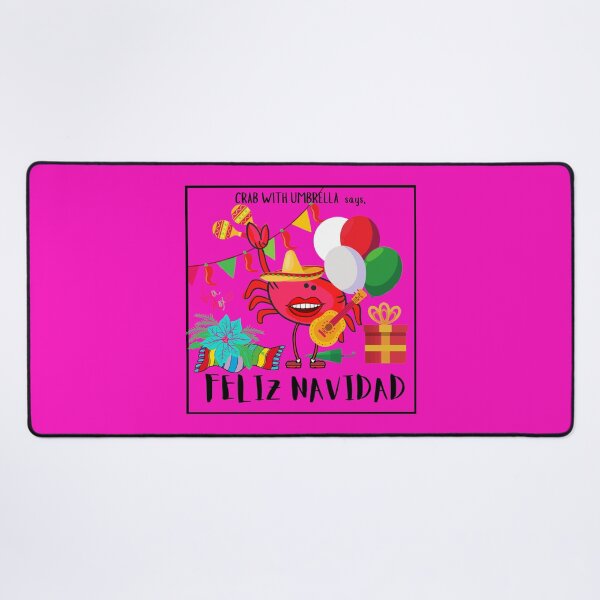 Item preview, CUTE FUNNY CARTOON FUCHSIA RED PINK CRAB WITH UMBRELLA “FELIZ NAVIDAD” (FUCHSIA Background) designed and sold by EllieMonroe.