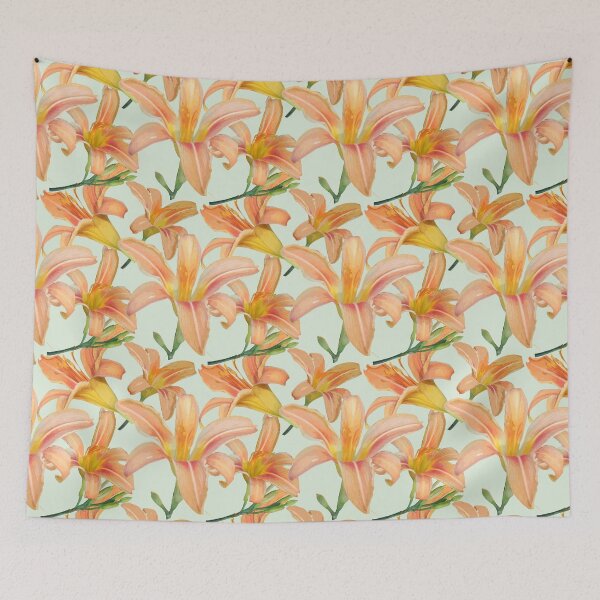 Item preview, Tiger Lilies on Pale Green Repeat 5748 designed and sold by Art in My Loft.