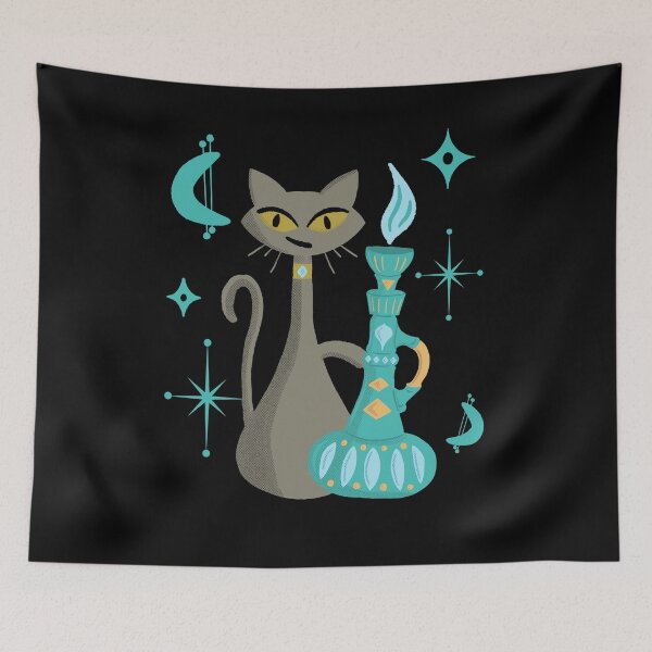 Item preview, Mid-Century Modern Mischievous Cat with Genie Lamp designed and sold by ksrogersdesigns.