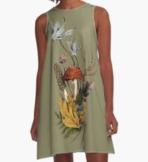 Autumnal Mushroom Woodland Scene A-Line Dress