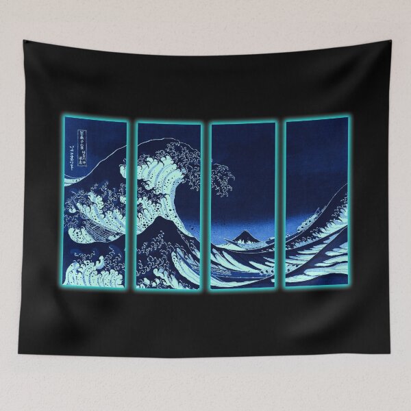 Item preview, Great Wave off Kanagawa Neon Blue Vaporwave designed and sold by ind3finite.