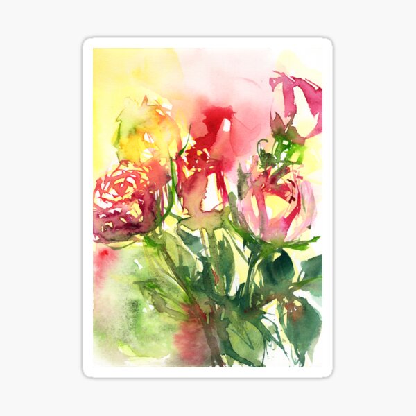 Watercolour painting of roses Day 409. Sticker