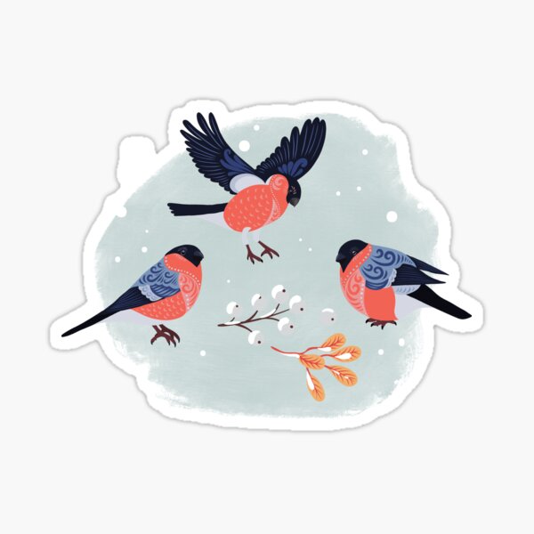 Item preview, Three Bullfinches and Berries designed and sold by Skaska.