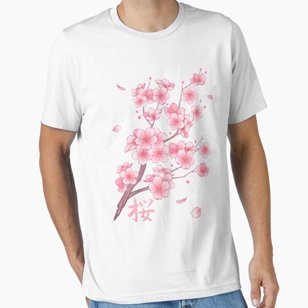 Flower サイン入りTシャツ Falling White Sakura Cherry Blossom