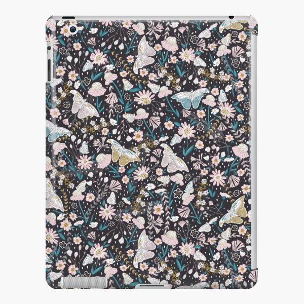 Delicate Daisies and Butterflies in Pink and Grey on Black iPad Snap Case