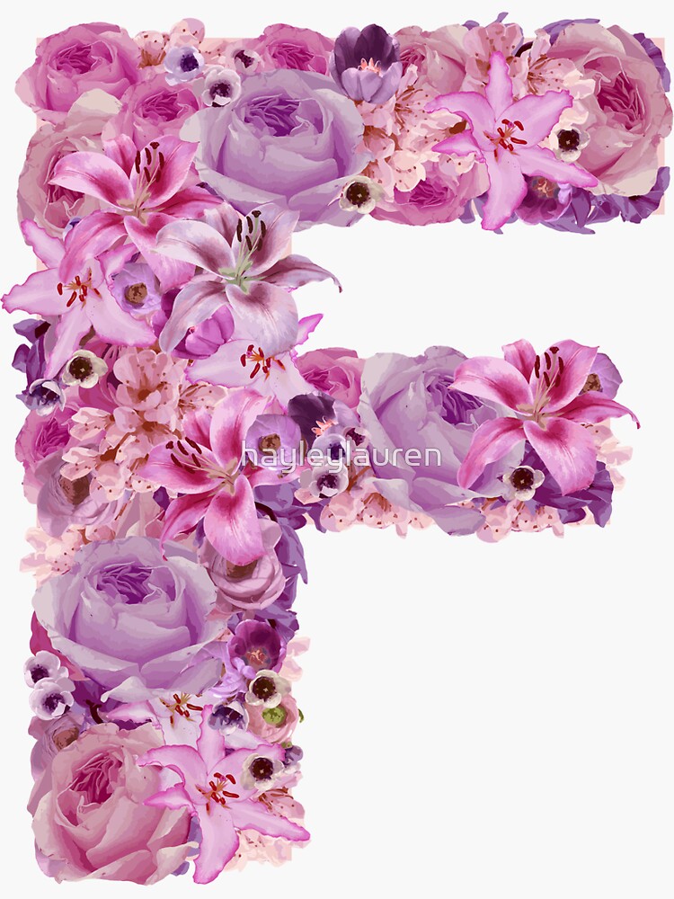 "Letter F Pink Flower Pattern Letter Art Typography" Sticker for