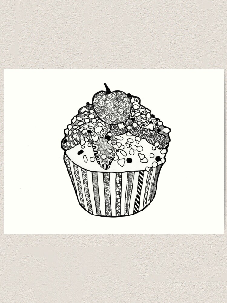 Impression Artistique Cupcake Imprimer Dessiner Zentangle Noir Et Blanc Par Farfalladorata Redbubble