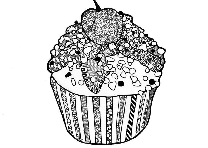 Cupcake Imprimer Dessiner Zentangle Noir Et Blanc Impression Artistique