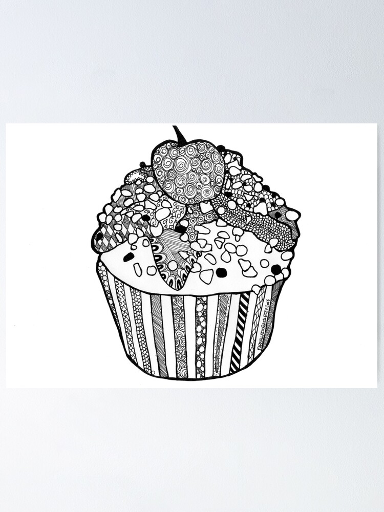 Poster Cupcake Imprimer Dessiner Zentangle Noir Et Blanc Par Farfalladorata Redbubble