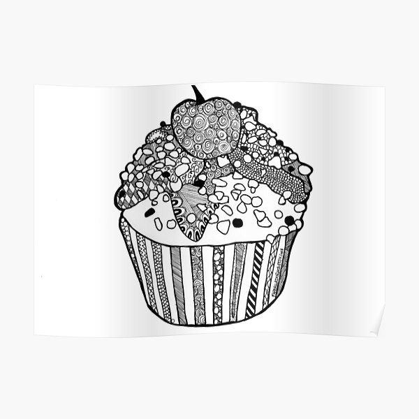 Poster Cupcake Imprimer Dessiner Zentangle Noir Et Blanc Par Farfalladorata Redbubble