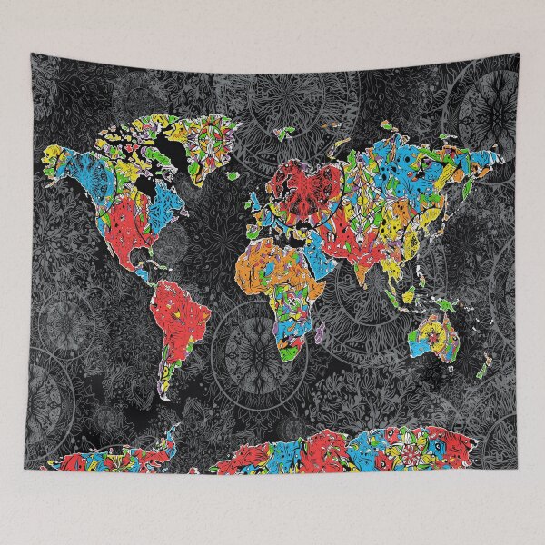 Item preview, world map mandala black 1 designed and sold by BekimART.
