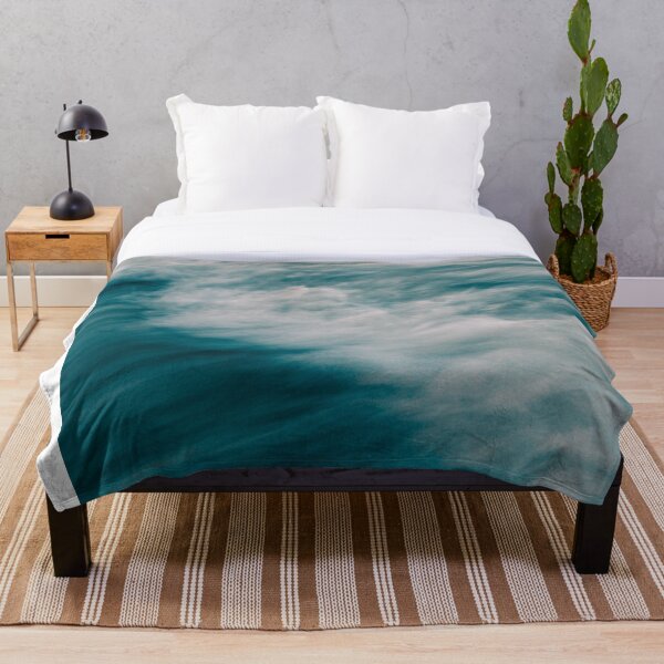Blue and White Sea Waves - Moody Water Throw Blanket