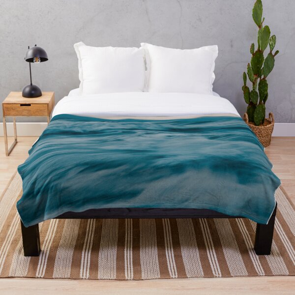 Blue and White Sea Waves with Mountains - Moody Water Throw Blanket