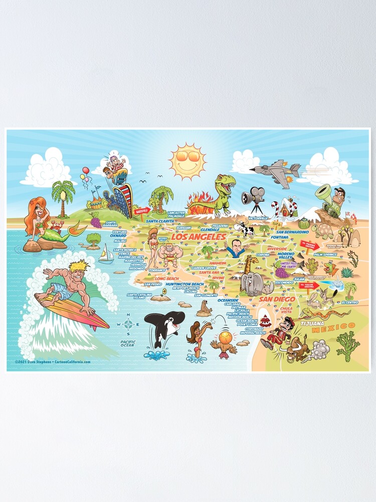 "Cartoon Map of Southern California" Poster for Sale by Lines Redbubble
