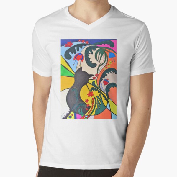 Flower-Kätz T-Shirt mit V-Ausschnitt