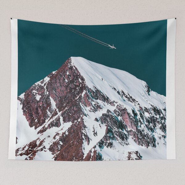 Item preview, Airliner With Contrail Passing Above the Snowy Mountain Peak designed and sold by Hassan  Adnan.