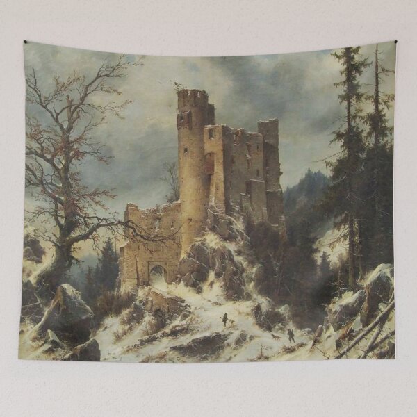 Item preview, The castle on the hill ( Eine Burgruine im Schnee) - Carl Julius von Leypold designed and sold by Vintage Designs +.