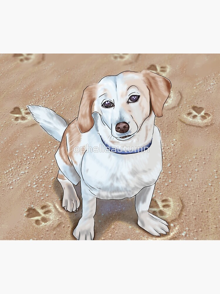 Dog on the Beach with Heart Paws by opheliaautumn