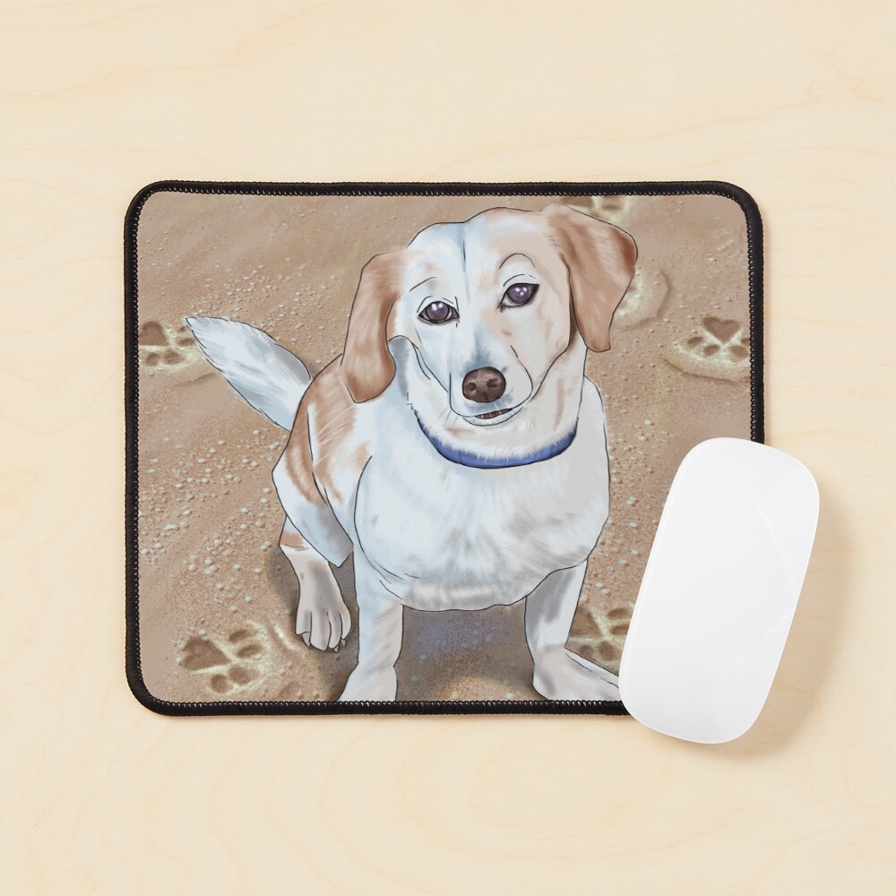 Dog on the Beach with Heart Paws Mouse Pad
