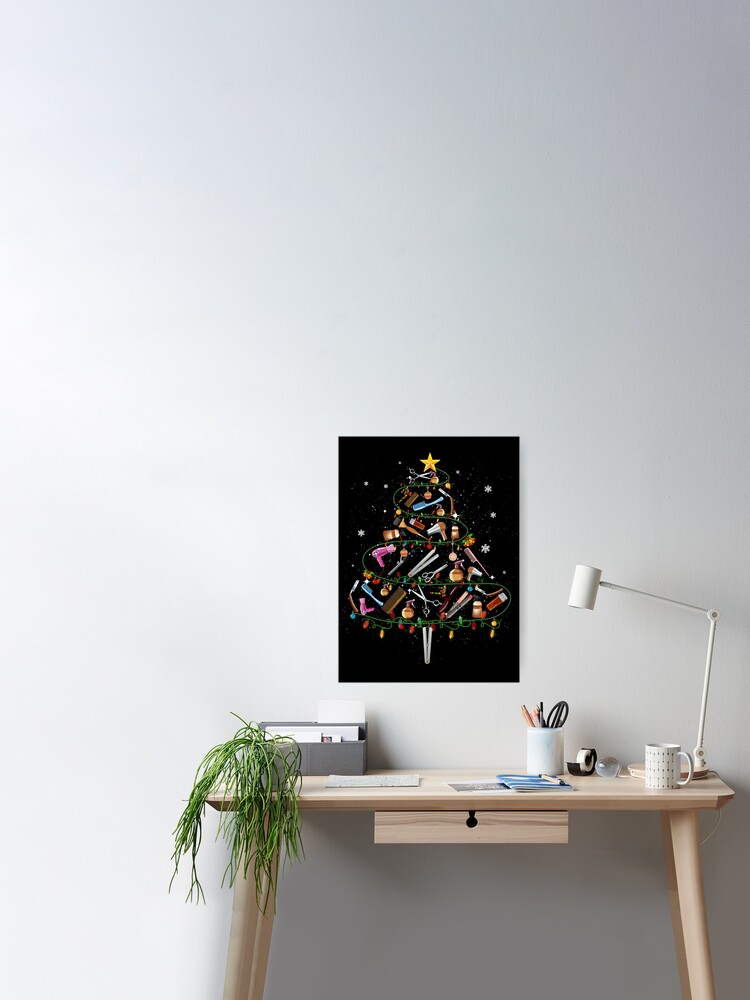 Scissors Hairstylist Christmas Tree Messy Hairdresser Xmas  Poster for  Sale by iciamarks59