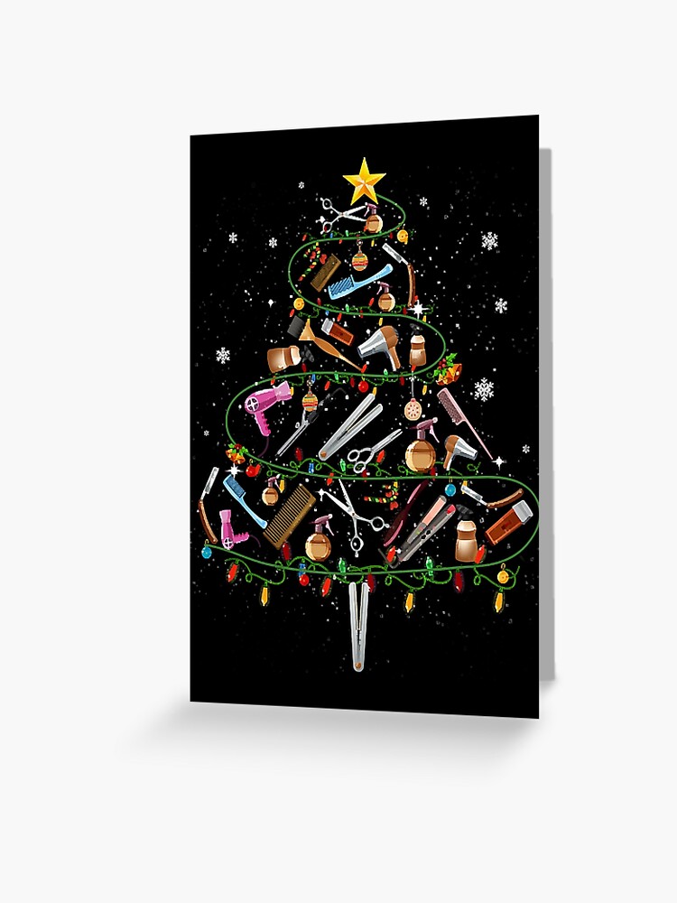 Scissors Hairstylist Christmas Tree Messy Hairdresser Xmas | Greeting Card