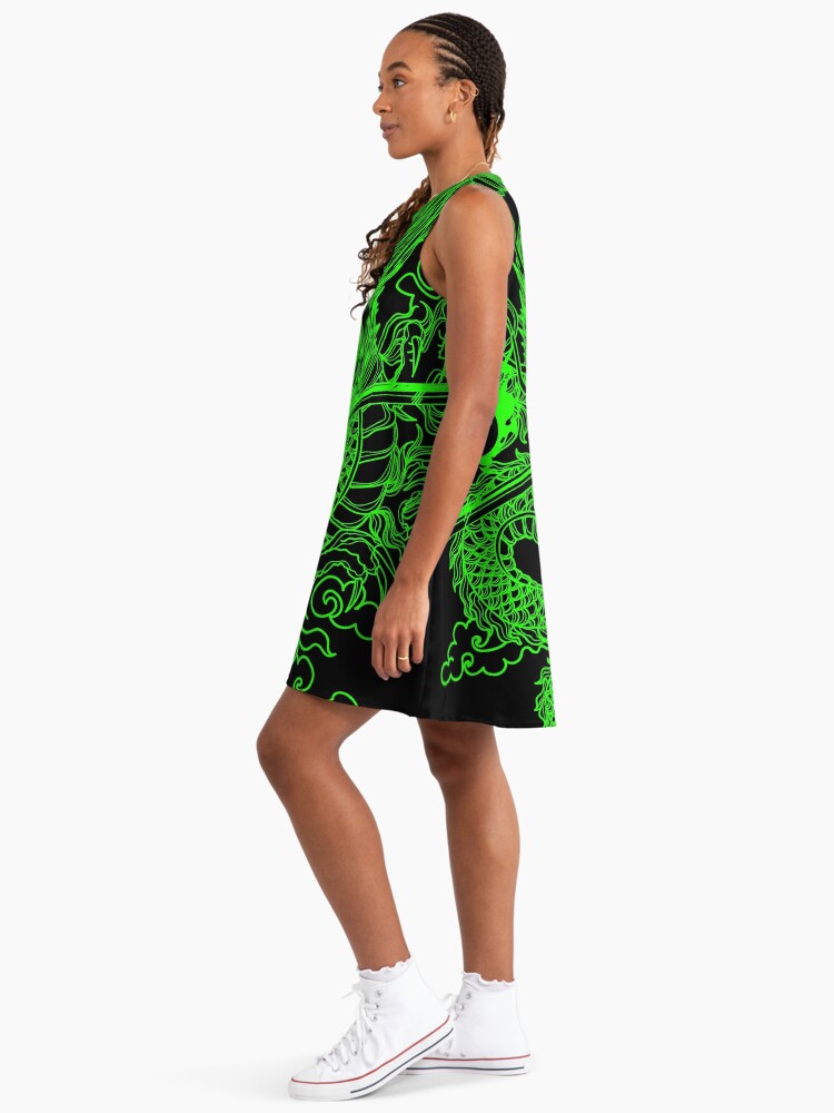Neon Green Chinese Dragon with Black Background" A-Line Dress for Sale by  SoccaTamam | Redbubble