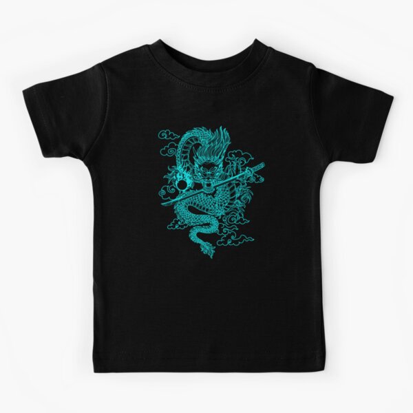 Vista previa del artículo con la obra «Dragón chino turquesa con fondo negro», diseñado y vendido por SoccaTamam.