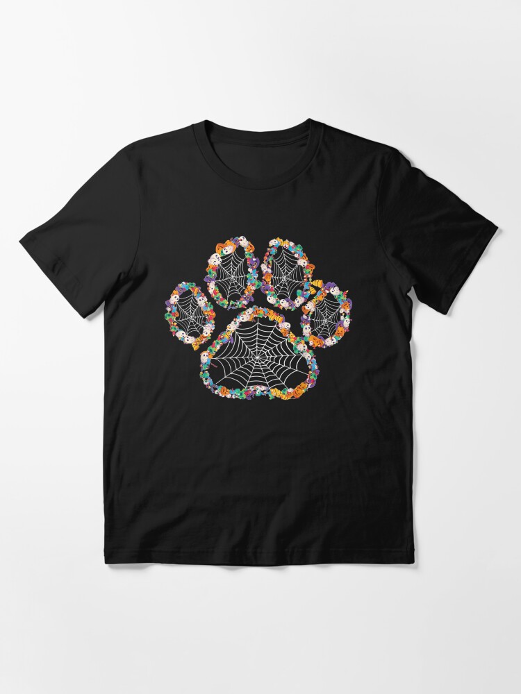 Alternate view of Paw Print Halloween Dog Candy Pumpkin Ghost Gift Women Girls Essential T-Shirt