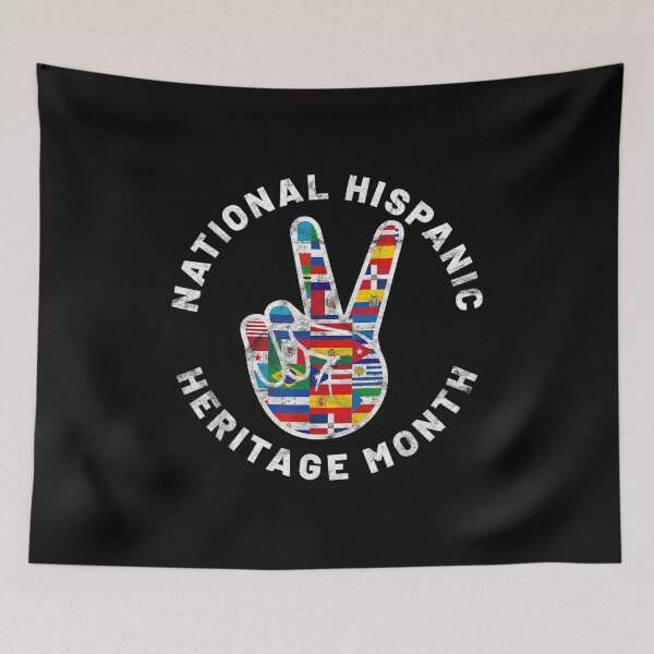 Item preview, National Hispanic Heritage Month Peace Sign Latin Flag designed and sold by Axelbergmann.