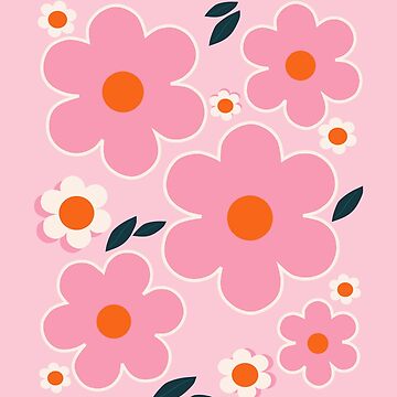 Les Fleurs | 01 - Abstract Retro Floral, Pink And Orange Print Preppy  Flowers Water Bottle