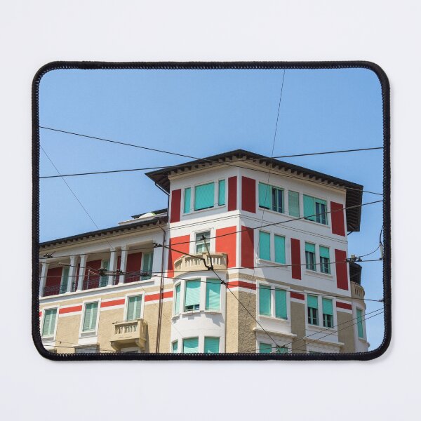Item preview, Milans Marvelous Architecture - Colourful Art Deco Building Through Crisscrossed Tram Wires designed and sold by Georgia Mizuleva.