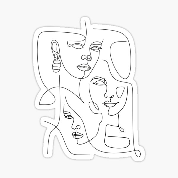 Line Drawing of women faces boho - Women Face Art - Sticker