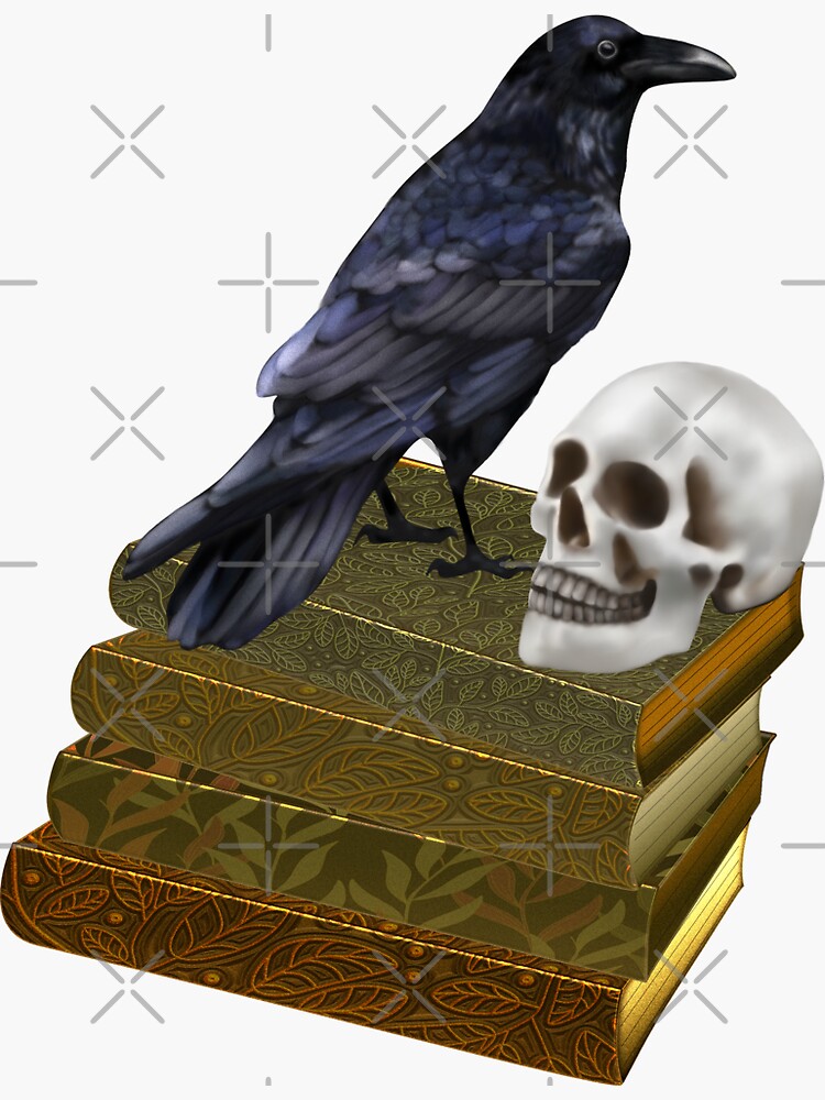 Dark Academia Aesthetic Raven Crow On Old Books Sticker