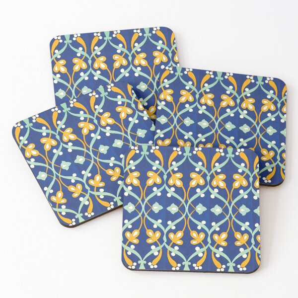 Item preview, Blue Teal Yellow long ornamental tile pattern designed and sold by hockeng.