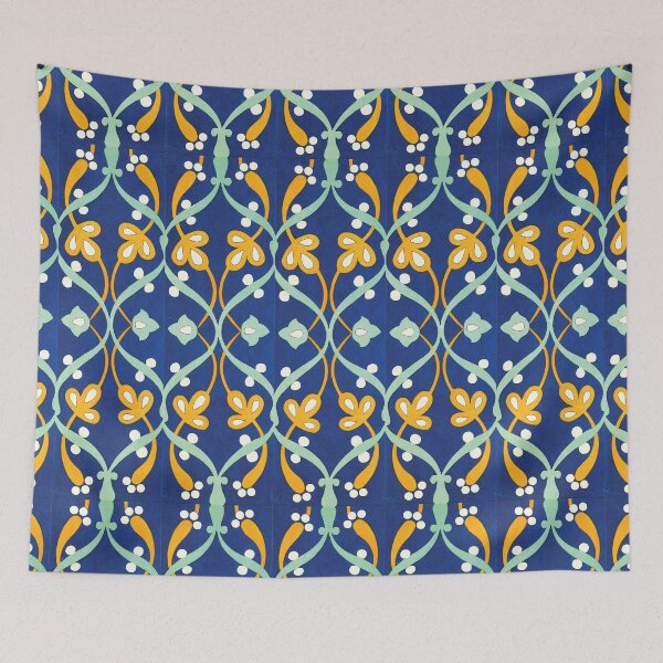 Item preview, Blue Teal Yellow long ornamental tile pattern designed and sold by hockeng.