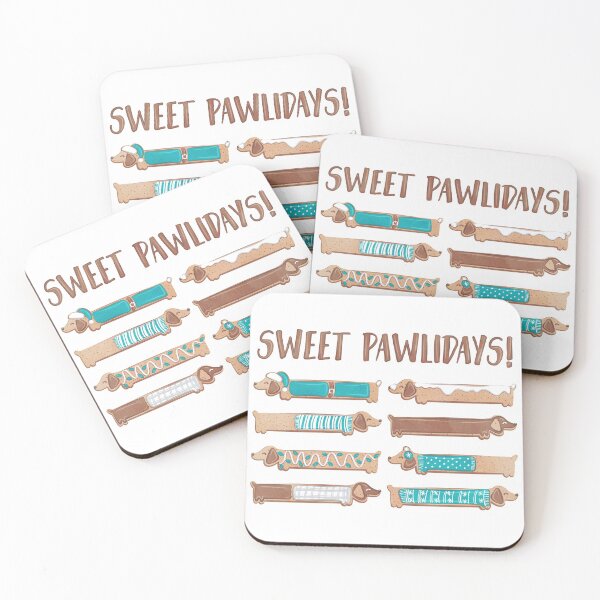 Item preview, Sweet pawlidays! // navy blue linen texture background gingerbread cookie dachshund dog puppies wearing turquoise Christmas and winter clothes designed and sold by SelmaCardoso.