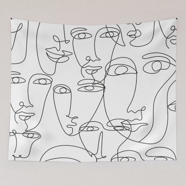 Item preview, One line drawing abstract face seamless pattern. Modern minimalism art, aesthetic contour. Continuous line background with woman and man faces. Vector group of people designed and sold by OneLinePrint.