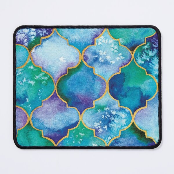 Item preview, Hand painted Moroccan Trellis tile Pattern in blue and gold designed and sold by RubatoArts.