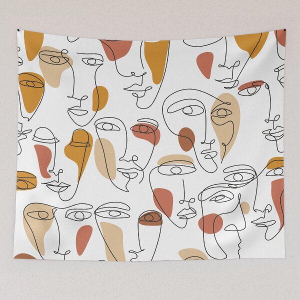 Item preview, Modern one line face seamless pattern with abstract background. For fabric, cards, print. Bright, rich colors. Women's faces. designed and sold by OneLinePrint.
