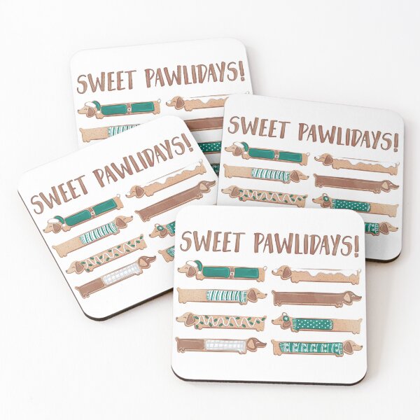 Item preview, Sweet pawlidays! // nile blue linen texture background gingerbread cookie dachshund dog puppies wearing pine green Christmas and winter clothes designed and sold by SelmaCardoso.