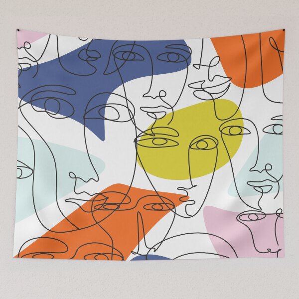 Item preview, One line drawing abstract faces. Continuous with people faces. Modern aesthetic print, minimalism, contour line art designed and sold by OneLinePrint.