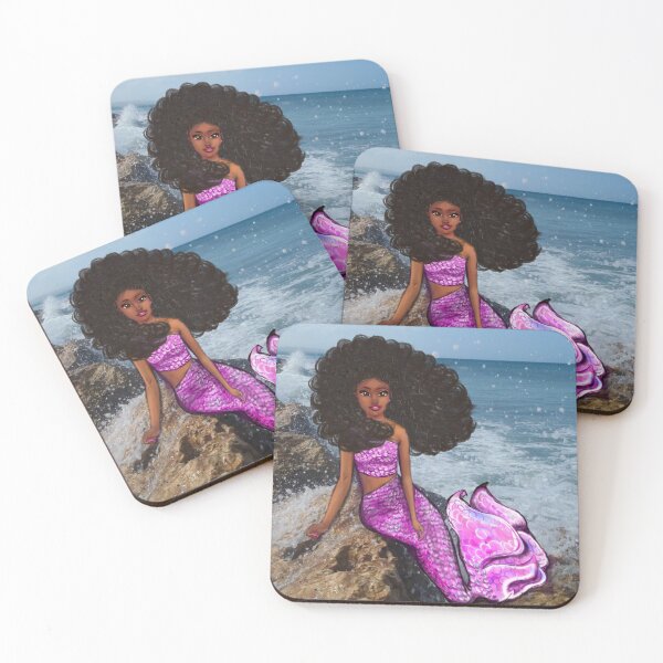 Item preview, Coco the Magical rainbow mermaid with brown eyes, flowing Afro hair and caramel brown skin designed and sold by Artonmytee.