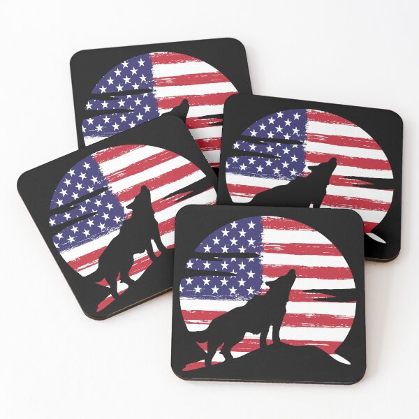 Item preview, Patriotic US Flag Howling Wolf Silhouette designed and sold by ZiesMerch.