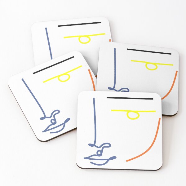 Item preview, Abstract Minimal Line Art face Blue Red Yellow Black designed and sold by OneLinePrint.