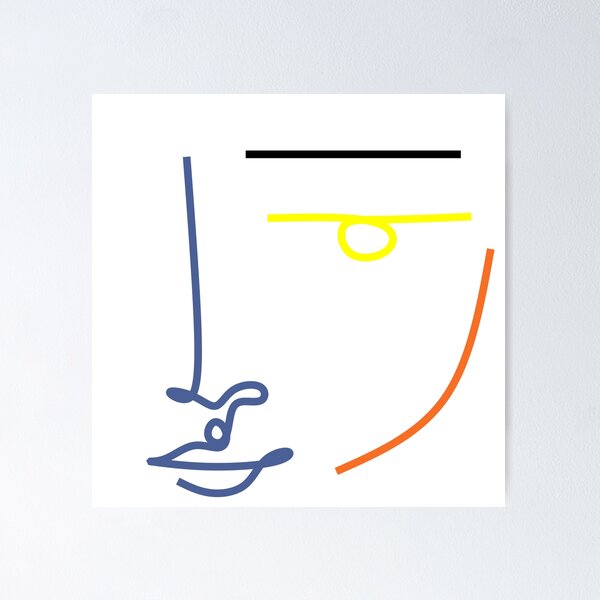 Item preview, Abstract Minimal Line Art face Blue Red Yellow Black designed and sold by OneLinePrint.