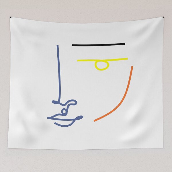 Item preview, Abstract Minimal Line Art face Blue Red Yellow Black designed and sold by OneLinePrint.
