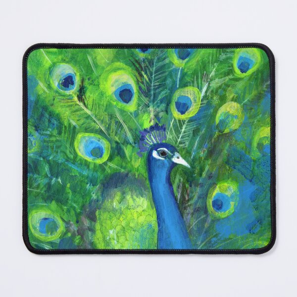 Item preview, Colorful Painterly Peacock in blue and green designed and sold by Sue Zipkin.