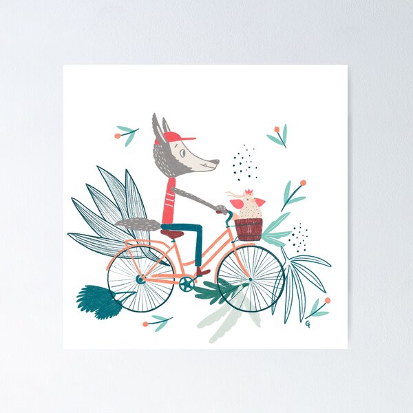 Item preview, Bike friends - The Wolf and the chicken riding a bike  designed and sold by CarolFreire.
