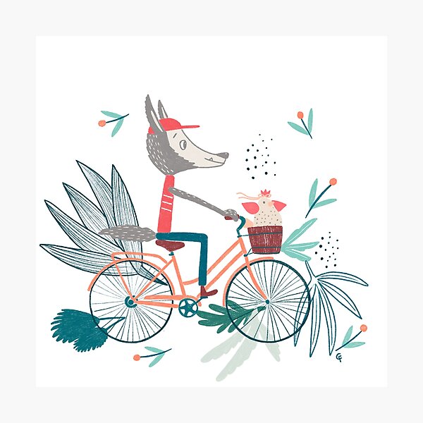 Item preview, Bike friends - The Wolf and the chicken riding a bike  designed and sold by CarolFreire.